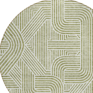 Homeroots 3' Artichoke Green And Ivory Abstract Washable Area Rug For Indoor And Outdoor Spaces, Durable Style 8' Round Polyester 594895