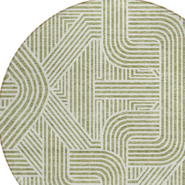 Homeroots 3' Artichoke Green And Ivory Abstract Washable Area Rug For Indoor And Outdoor Spaces, Durable Style 8' Round Polyester 594895