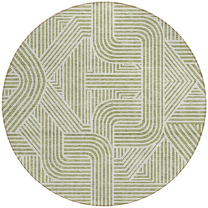 Homeroots 3' Artichoke Green And Ivory Abstract Washable Area Rug For Indoor And Outdoor Spaces, Durable Style 8' Round Polyester 594895