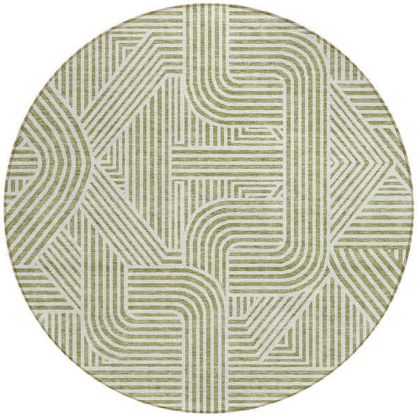 Homeroots 3' Artichoke Green And Ivory Abstract Washable Area Rug For Indoor And Outdoor Spaces, Durable Style 8' Round Polyester 594895