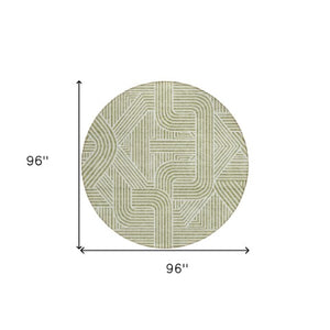 Homeroots 3' Artichoke Green And Ivory Abstract Washable Area Rug For Indoor And Outdoor Spaces, Durable Style 8' Round Polyester 594895