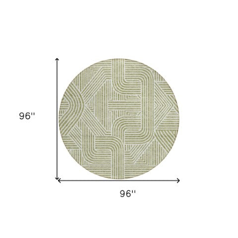 Homeroots 3' Artichoke Green And Ivory Abstract Washable Area Rug For Indoor And Outdoor Spaces, Durable Style 8' Round Polyester 594895