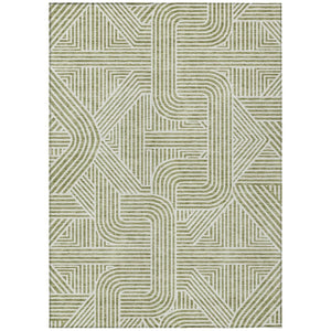 HomeRoots 5' Artichoke Green and Ivory Abstract Area Rug - Stylish, Washable, Durable for Indoor/Outdoor Use 8' X 10' 594896