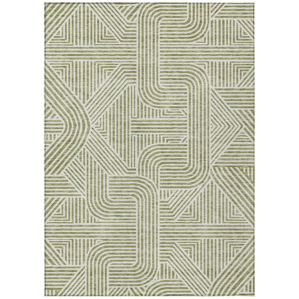HomeRoots 5' Artichoke Green and Ivory Abstract Area Rug - Stylish, Washable, Durable for Indoor/Outdoor Use 8' X 10' 594896