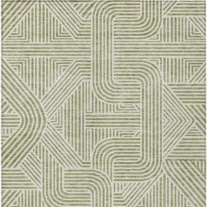 Homeroots 3' Artichoke Green And Ivory Abstract Washable Area Rug For Indoor And Outdoor Spaces, Durable Style 9' X 12' Polyester 594897