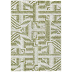 Homeroots 3' Artichoke Green And Ivory Abstract Washable Area Rug For Indoor And Outdoor Spaces, Durable Style 9' X 12' Polyester 594897