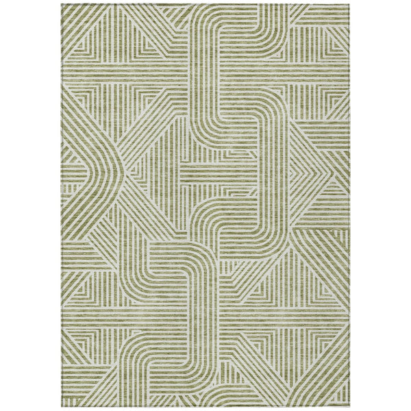 Homeroots 3' Artichoke Green And Ivory Abstract Washable Area Rug For Indoor And Outdoor Spaces, Durable Style 9' X 12' Polyester 594897