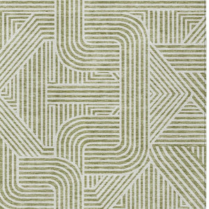 Homeroots 3' Artichoke Green And Ivory Abstract Washable Area Rug For Indoor And Outdoor Spaces, Durable Style 9' X 12' Polyester 594897