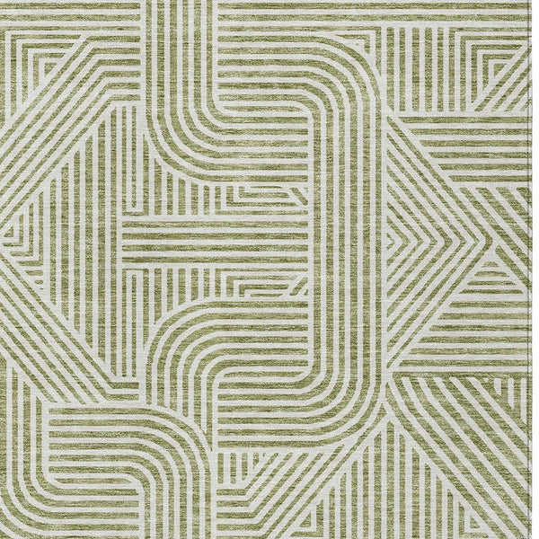 Homeroots 3' Artichoke Green And Ivory Abstract Washable Area Rug For Indoor And Outdoor Spaces, Durable Style 9' X 12' Polyester 594897