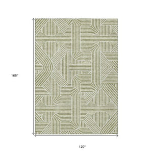 Homeroots 3' Artichoke Green And Ivory Abstract Washable Area Rug For Indoor And Outdoor Spaces, Durable Style 10' X 14' Polyester 594898
