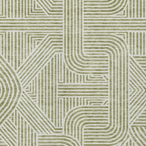 Homeroots 3' Artichoke Green And Ivory Abstract Washable Area Rug For Indoor And Outdoor Spaces, Durable Style 10' X 14' Polyester 594898
