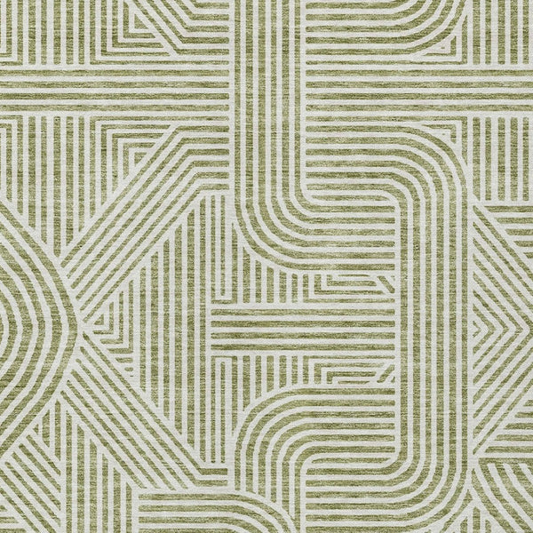 Homeroots 3' Artichoke Green And Ivory Abstract Washable Area Rug For Indoor And Outdoor Spaces, Durable Style 10' X 14' Polyester 594898