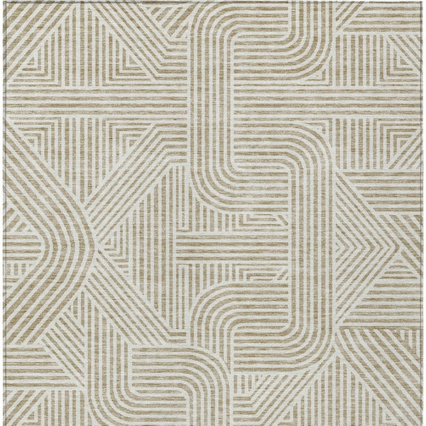 Homeroots 3' Artichoke Green And Ivory Abstract Washable Area Rug For Indoor And Outdoor Spaces, Durable Style 3' X 5' Polyester 594899