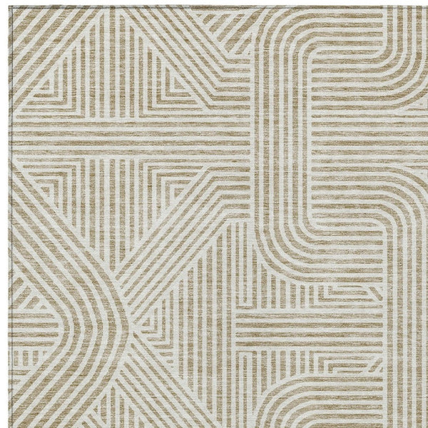 Homeroots 3' Artichoke Green And Ivory Abstract Washable Area Rug For Indoor And Outdoor Spaces, Durable Style 3' X 5' Polyester 594899