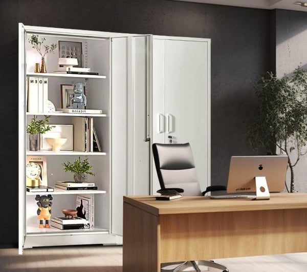 English Elm Container Furniture Direct Ironclad Steel Locking Cabinet with Adjustable Shelves for Garage Cream White B2735P461946