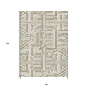 Homeroots 3' Artichoke Green And Ivory Abstract Washable Area Rug For Indoor And Outdoor Spaces, Durable Style 5' X 8' Polyester 594900