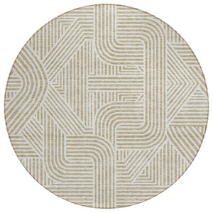 HomeRoots 5' Beige and Brown Abstract Area Rug - Stylish, Washable Indoor/Outdoor Design for Busy Homes 8' Round 594901