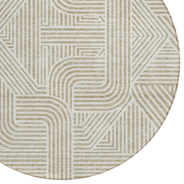 Homeroots 3' Artichoke Green And Ivory Abstract Washable Area Rug For Indoor And Outdoor Spaces, Durable Style 8' Round Polyester 594901
