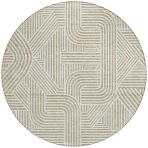 Homeroots 3' Artichoke Green And Ivory Abstract Washable Area Rug For Indoor And Outdoor Spaces, Durable Style 8' Round Polyester 594901