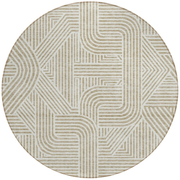 Homeroots 3' Artichoke Green And Ivory Abstract Washable Area Rug For Indoor And Outdoor Spaces, Durable Style 8' Round Polyester 594901