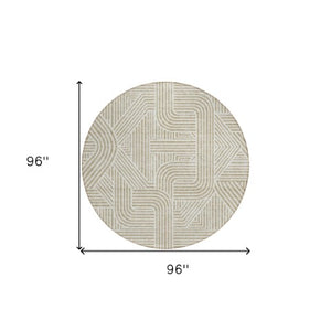 Homeroots 3' Artichoke Green And Ivory Abstract Washable Area Rug For Indoor And Outdoor Spaces, Durable Style 8' Round Polyester 594901