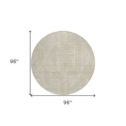 Homeroots 3' Artichoke Green And Ivory Abstract Washable Area Rug For Indoor And Outdoor Spaces, Durable Style 8' Round Polyester 594901