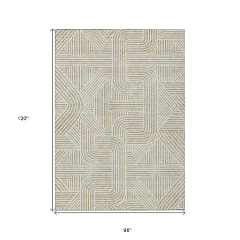 Homeroots 3' Artichoke Green And Ivory Abstract Washable Area Rug For Indoor And Outdoor Spaces, Durable Style 8' X 10' Polyester 594902