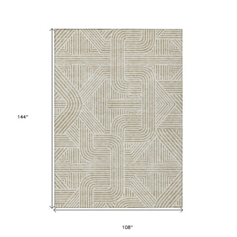 Homeroots 3' Artichoke Green And Ivory Abstract Washable Area Rug For Indoor And Outdoor Spaces, Durable Style 9' X 12' Polyester 594903