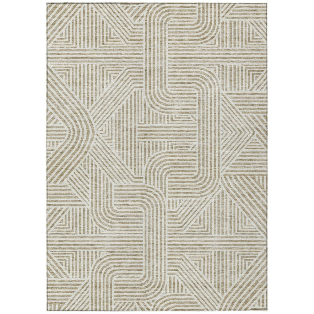HomeRoots 9' X 12' Beige And Brown Abstract Area Rug – Stylish, Washable, Indoor/Outdoor, Durable & Versatile Design 594903