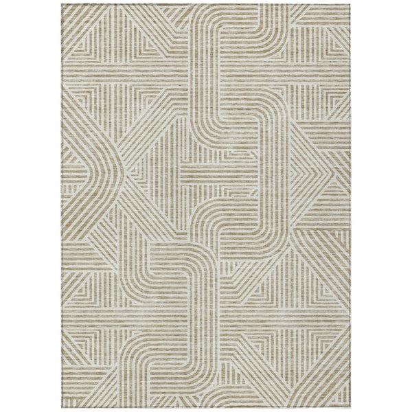 HomeRoots 9' X 12' Beige And Brown Abstract Area Rug – Stylish, Washable, Indoor/Outdoor, Durable & Versatile Design 594903