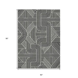 Homeroots 3' Artichoke Green And Ivory Abstract Washable Area Rug For Indoor And Outdoor Spaces, Durable Style 5' X 8' Polyester 594906