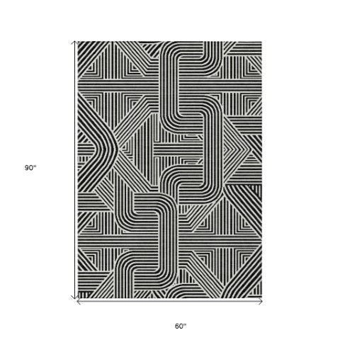 Homeroots 3' Artichoke Green And Ivory Abstract Washable Area Rug For Indoor And Outdoor Spaces, Durable Style 5' X 8' Polyester 594906