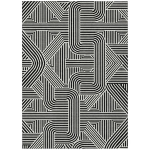 HomeRoots 5' Stylish Black and Ivory Abstract Area Rug - Washable, Durable for Indoor & Outdoor Spaces 5' X 8' 594906