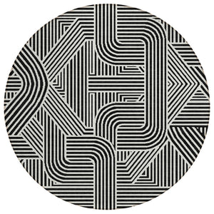 HomeRoots 5' Stylish Black and Ivory Abstract Area Rug - Washable, Durable for Indoor & Outdoor Spaces 8' Round 594907