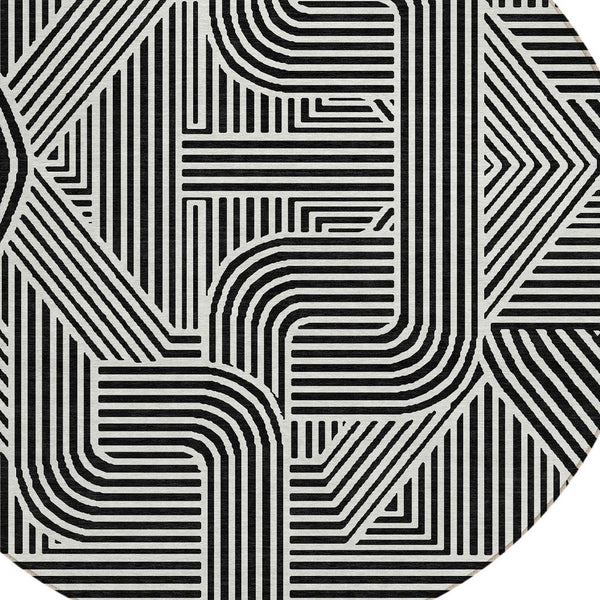 Homeroots 3' Artichoke Green And Ivory Abstract Washable Area Rug For Indoor And Outdoor Spaces, Durable Style 8' Round Polyester 594907