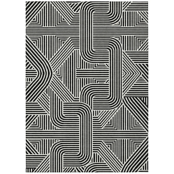 HomeRoots 5' Stylish Black and Ivory Abstract Area Rug - Washable, Durable for Indoor & Outdoor Spaces 10' X 14' 594910