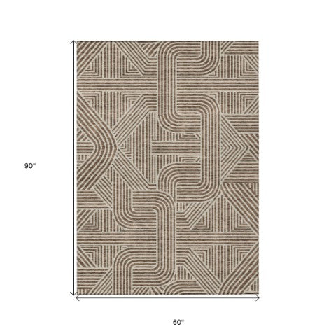 Homeroots 3' Artichoke Green And Ivory Abstract Washable Area Rug For Indoor And Outdoor Spaces, Durable Style 5' X 8' Polyester 594912