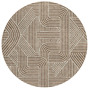 HomeRoots 5' Stylish Brown and Beige Abstract Area Rug - Washable, Durable, Perfect for Indoor or Outdoor Use 8' Round 594913