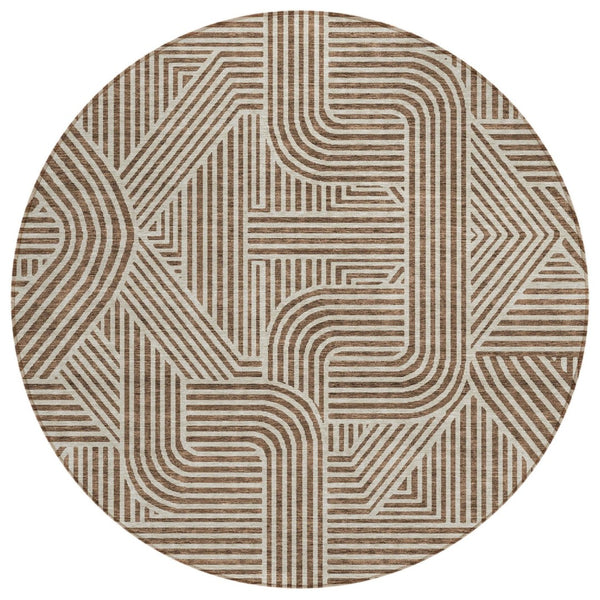 HomeRoots 5' Stylish Brown and Beige Abstract Area Rug - Washable, Durable, Perfect for Indoor or Outdoor Use 8' Round 594913