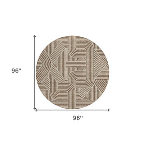 Homeroots 3' Artichoke Green And Ivory Abstract Washable Area Rug For Indoor And Outdoor Spaces, Durable Style 8' Round Polyester 594913