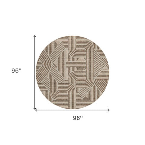 Homeroots 3' Artichoke Green And Ivory Abstract Washable Area Rug For Indoor And Outdoor Spaces, Durable Style 8' Round Polyester 594913