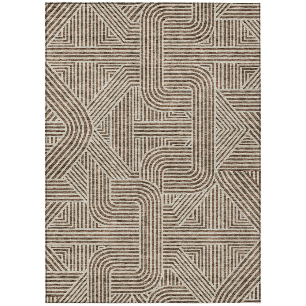HomeRoots 5' Stylish Brown and Beige Abstract Area Rug - Washable, Durable, Perfect for Indoor or Outdoor Use 8' X 10' 594914