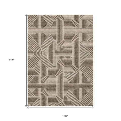 Homeroots 3' Artichoke Green And Ivory Abstract Washable Area Rug For Indoor And Outdoor Spaces, Durable Style 9' X 12' Polyester 594915