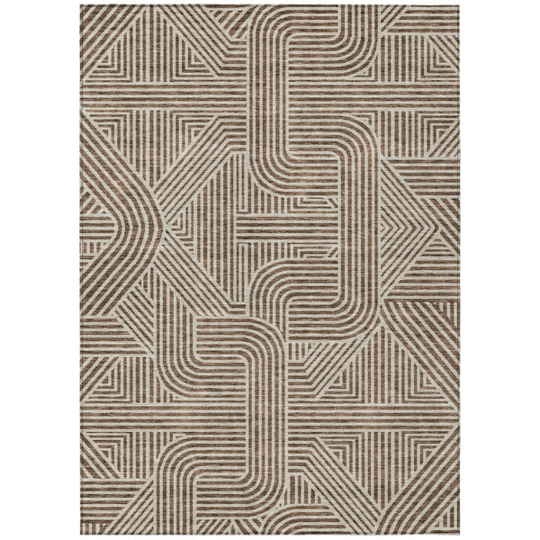 HomeRoots 9' X 12' Stylish Brown and Beige Abstract Washable Area Rug for Indoor & Outdoor Versatility 594915