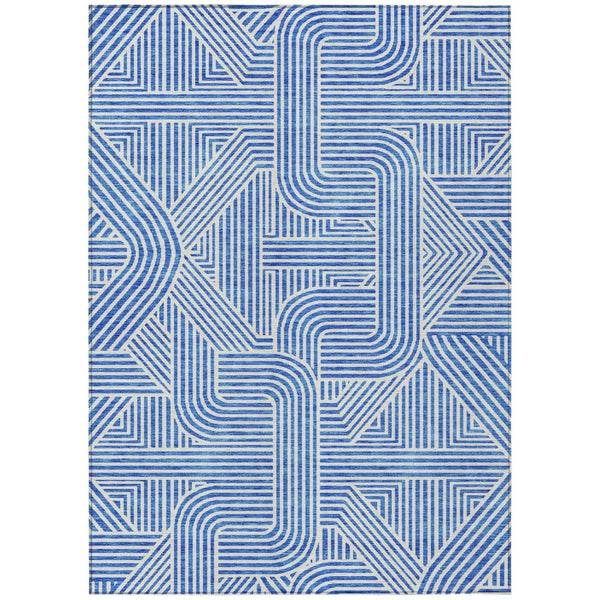HomeRoots 5' Blue and Ivory Abstract Area Rug – Stylish, Washable, Indoor/Outdoor Durable Design for Modern Spaces 8' X 10' 594920