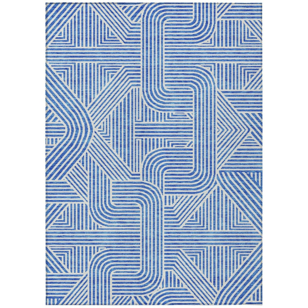 HomeRoots 5' Blue and Ivory Abstract Area Rug – Stylish, Washable, Indoor/Outdoor Durable Design for Modern Spaces 10' X 14' 594922