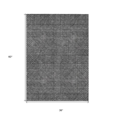 Homeroots 3' Artichoke Green And Ivory Abstract Washable Area Rug For Indoor And Outdoor Spaces, Durable Style 3' X 5' Polyester 594923