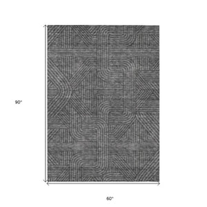 Homeroots 3' Artichoke Green And Ivory Abstract Washable Area Rug For Indoor And Outdoor Spaces, Durable Style 5' X 8' Polyester 594924