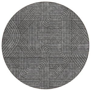 HomeRoots 5' Charcoal and Gray Abstract Area Rug - Stylish, Durable, Washable Indoor/Outdoor Design for Versatile Spaces 8' Round 594925