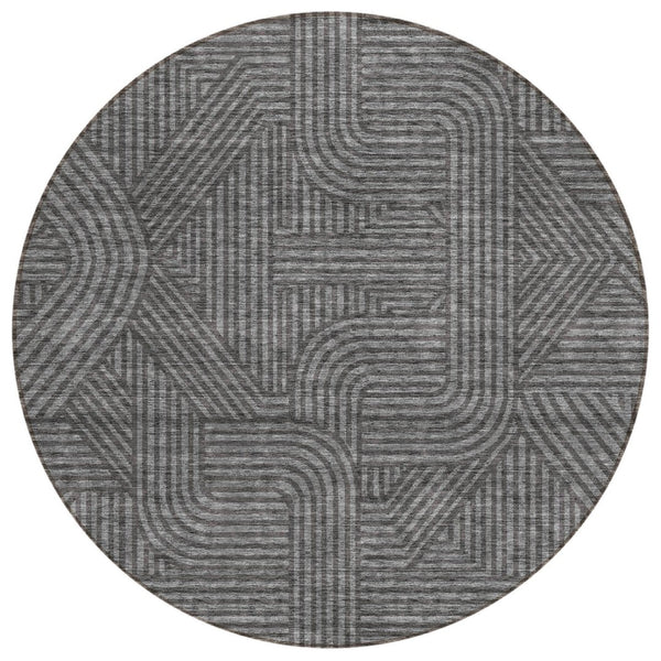 HomeRoots 5' Charcoal and Gray Abstract Area Rug - Stylish, Durable, Washable Indoor/Outdoor Design for Versatile Spaces 8' Round 594925